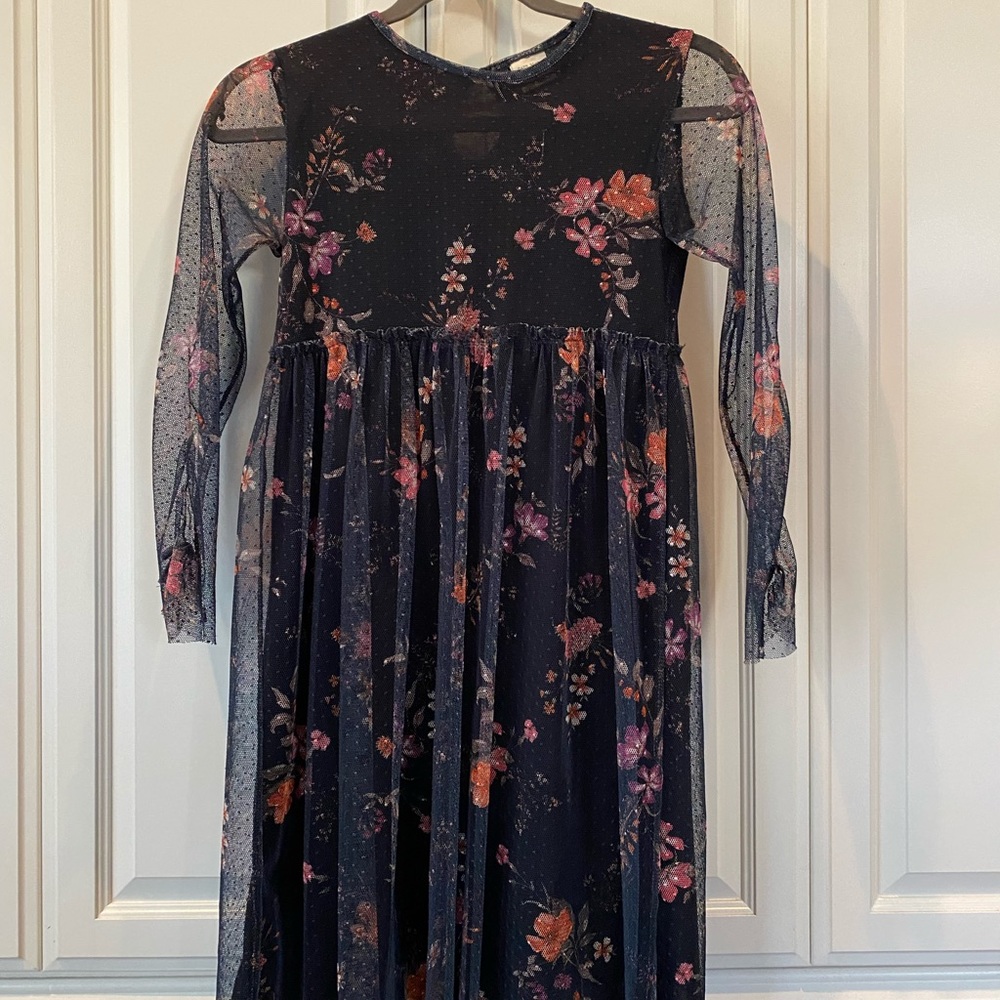 Zara girls black floral long sleeve dress